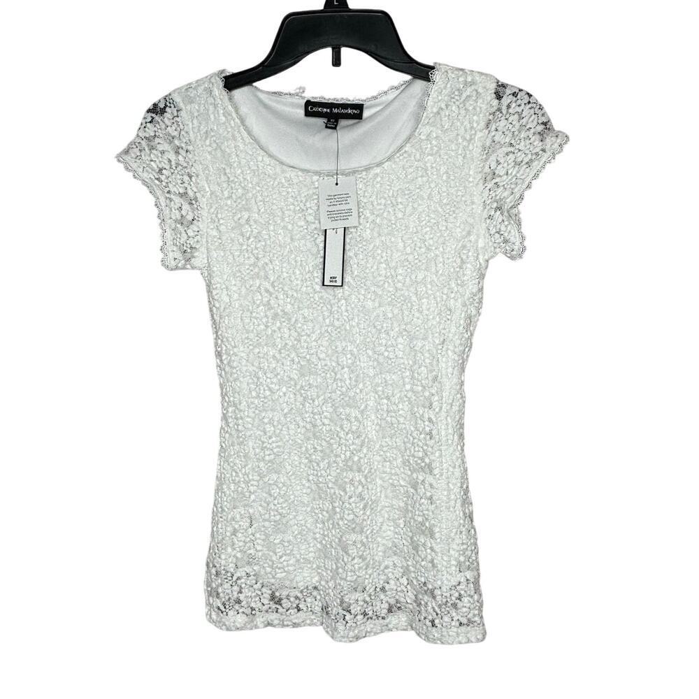 Catherine Malandrino White Lace Y2K Trendy Crinkle Vintage Vibes Top Size XS New